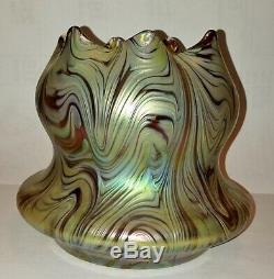 Rare Loetz Kralik Green Pulled Feathered Iridescent Art Glass Vase 1900's
