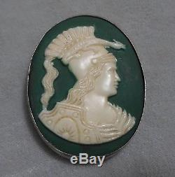 Rare Male Cameo With Reptile On Head Green Porcelain Frame
