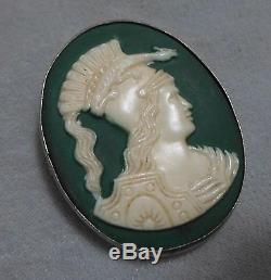 Rare Male Cameo With Reptile On Head Green Porcelain Frame