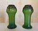 Rare Matching Pair Of Jugendstil/art Nouveau Loetz Iridescent Green Vases