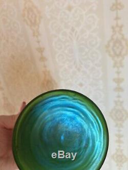 Rare Matching Pair Of Jugendstil/Art Nouveau Loetz Iridescent Green Vases