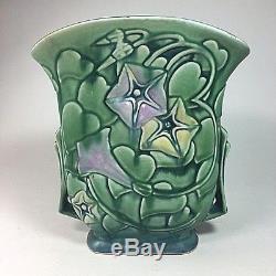 Rare Roseville Pottery'' Morning Glory'' Green Pillow Vase, Shape No, 120-7'