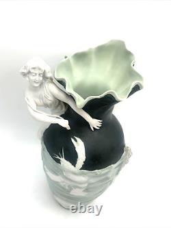 Rare VOLKSTEDT Germany Pate-Sur-Pate VASE Karl Ens Mythology Nymph Lobster AS