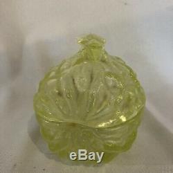 Rare! Vallerysthal Fly Walnut Shell Vaseline Glass Covered Container Candy Dish