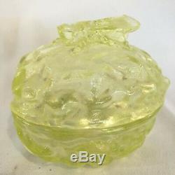 Rare! Vallerysthal Fly Walnut Shell Vaseline Glass Covered Container Candy Dish