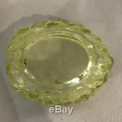 Rare! Vallerysthal Fly Walnut Shell Vaseline Glass Covered Container Candy Dish