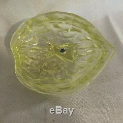 Rare! Vallerysthal Fly Walnut Shell Vaseline Glass Covered Container Candy Dish