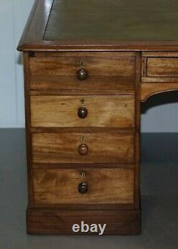 Rare Victorian Four Sided Quad Pedestal Desk In Flamed Mahogany Green Leather