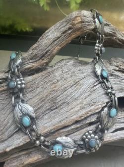 Rare Vintage Georg Jensen Art Nouveau Amazonite + Sterling Silver Necklace # 1