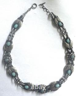 Rare Vintage Georg Jensen Art Nouveau Amazonite + Sterling Silver Necklace # 1