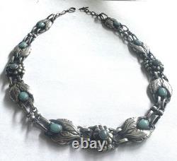 Rare Vintage Georg Jensen Art Nouveau Amazonite + Sterling Silver Necklace # 1