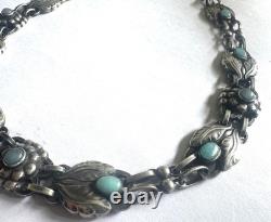 Rare Vintage Georg Jensen Art Nouveau Amazonite + Sterling Silver Necklace # 1