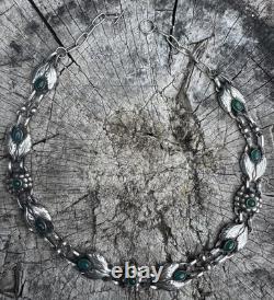 Rare Vintage Georg Jensen Art Nouveau Silver & Green agate Necklace # 1