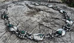 Rare Vintage Georg Jensen Art Nouveau Silver & Green agate Necklace # 1