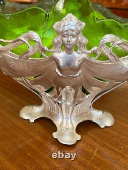 Rare WMF 1906 Art Nouveau Jugendstil Arts & Craft Fairy Vase With Green Glass