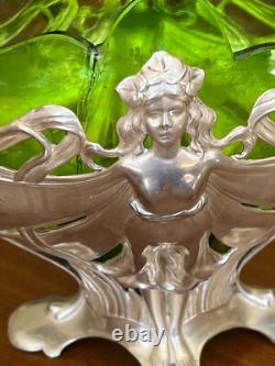 Rare WMF 1906 Art Nouveau Jugendstil Arts & Craft Fairy Vase With Green Glass