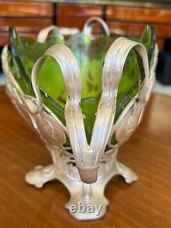 Rare WMF 1906 Art Nouveau Jugendstil Arts & Craft Fairy Vase With Green Glass