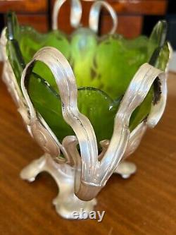 Rare WMF 1906 Art Nouveau Jugendstil Arts & Craft Fairy Vase With Green Glass