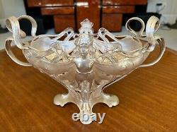 Rare WMF 1906 Art Nouveau Jugendstil Arts & Craft Fairy Vase With Green Glass