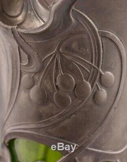 Rare WMF Warszawa Pewter Art Nouveau Clarinet Jug Pitcher Green Glass Body