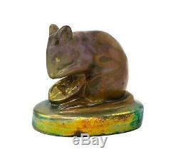 Rare Zsolnay Hungary Mouse Mice Feeding on Nut Art Nouveau Iridescent Figurine