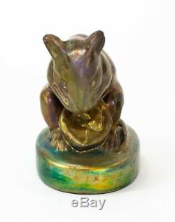 Rare Zsolnay Hungary Mouse Mice Feeding on Nut Art Nouveau Iridescent Figurine