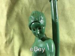 Rare art nouveau table lamp #520 nude female St. Light antique green Art Deco