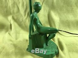 Rare art nouveau table lamp #520 nude female St. Light antique green Art Deco