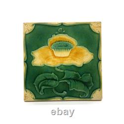 Reclaimed Art Nouveau Fireplace Majolica Tile Green Floral Design Marsden C1903