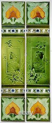 Reclaimed Original Antique Art Nouveau Fireplace Tile Set