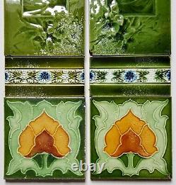 Reclaimed Original Antique Art Nouveau Fireplace Tile Set