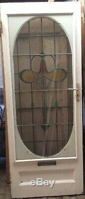 Reclaimed Salvage Victorian Style Art Nouveau Leaded Stained Glass Front Door