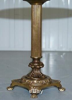 Regency Style Brass Table With Mahogany And Green Leather Top Lamp Wine Side End