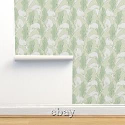 Removable Water-Activated Wallpaper Art Nouveau Green Floral Retro Sage Jade
