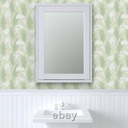 Removable Water-Activated Wallpaper Art Nouveau Green Floral Retro Sage Jade