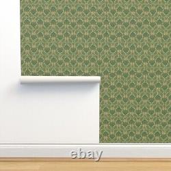 Removable Water-Activated Wallpaper Deco Floral Camouflage Green Art Nouveau