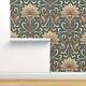 Removable Water-activated Wallpaper Earth Tone Art Deco Art Nouveau Green And