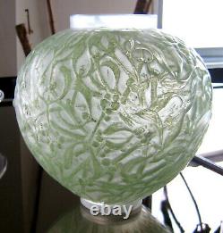 Rene Lalique 1920 Frosted Gui Vase with Light Lime Green Patina. 6 3/4. VG