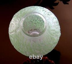 Rene Lalique 1920 Frosted Gui Vase with Light Lime Green Patina. 6 3/4. VG