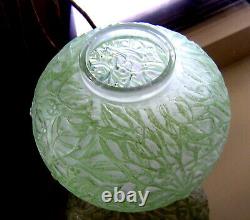 Rene Lalique 1920 Frosted Gui Vase with Light Lime Green Patina. 6 3/4. VG