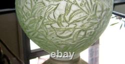 Rene Lalique 1920 Frosted Gui Vase with Light Lime Green Patina. 6 3/4. VG