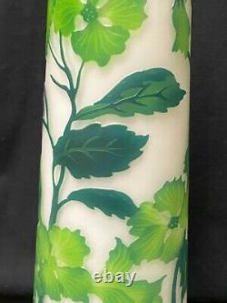 Reproduction GALLE Art Nouveau GREEN IVY Cameo Art Glass Vase 14 1/2