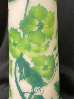 Reproduction GALLE Art Nouveau GREEN IVY Cameo Art Glass Vase 14 1/2