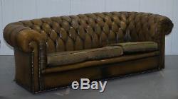 Restoration Vintage Chesterfield Sofa For Green Leather Good Rare Model Must See