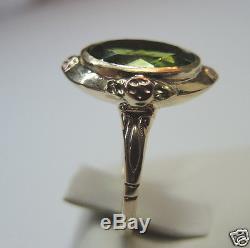 Retro Authentic Peridot Engagement Ring 14K Rose Green Gold Ring Size 7.75 UK-P