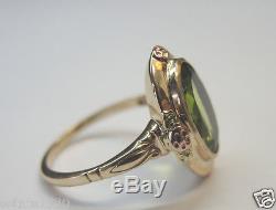 Retro Estate Vintage Peridot Engagement 14K Rose Green Gold Ring Size 7.75 UK-P