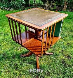 Revolving Mahogany Bookcase With Green Leather Top