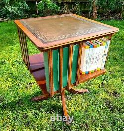 Revolving Mahogany Bookcase With Green Leather Top