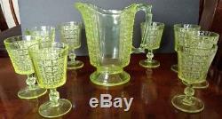 Richards & Hartley 1880 Daisy 2 Panel Tall Pitcher with8-6.25 Glass's Vaseline