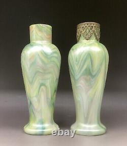 Rindskopf Marbled Glass Vases a Pair Iridescent Bohemian Glass Art Nouveau